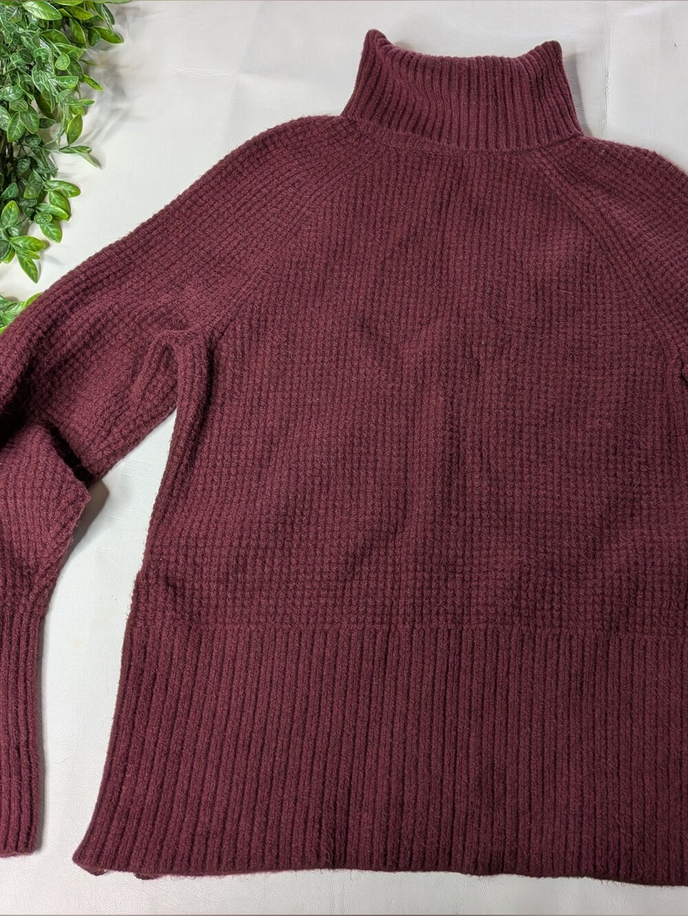 L.L. Bean Women's SuperSoft Waffle Knit Sweater, Turtleneck Maroon